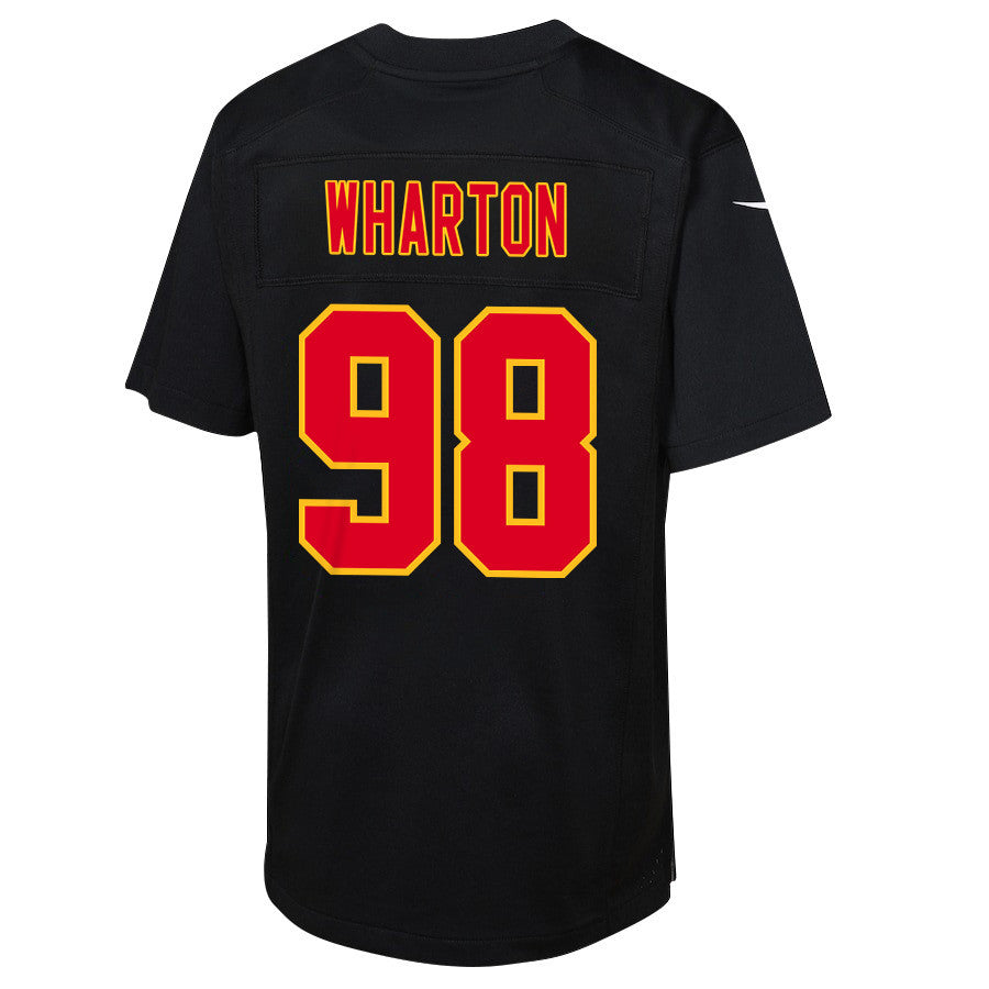 Tershawn Wharton 98 Kansas City Chiefs Super Bowl LVIII Champions 4 Stars Patch Fashion Game Jersey – Carbon Black JS8607