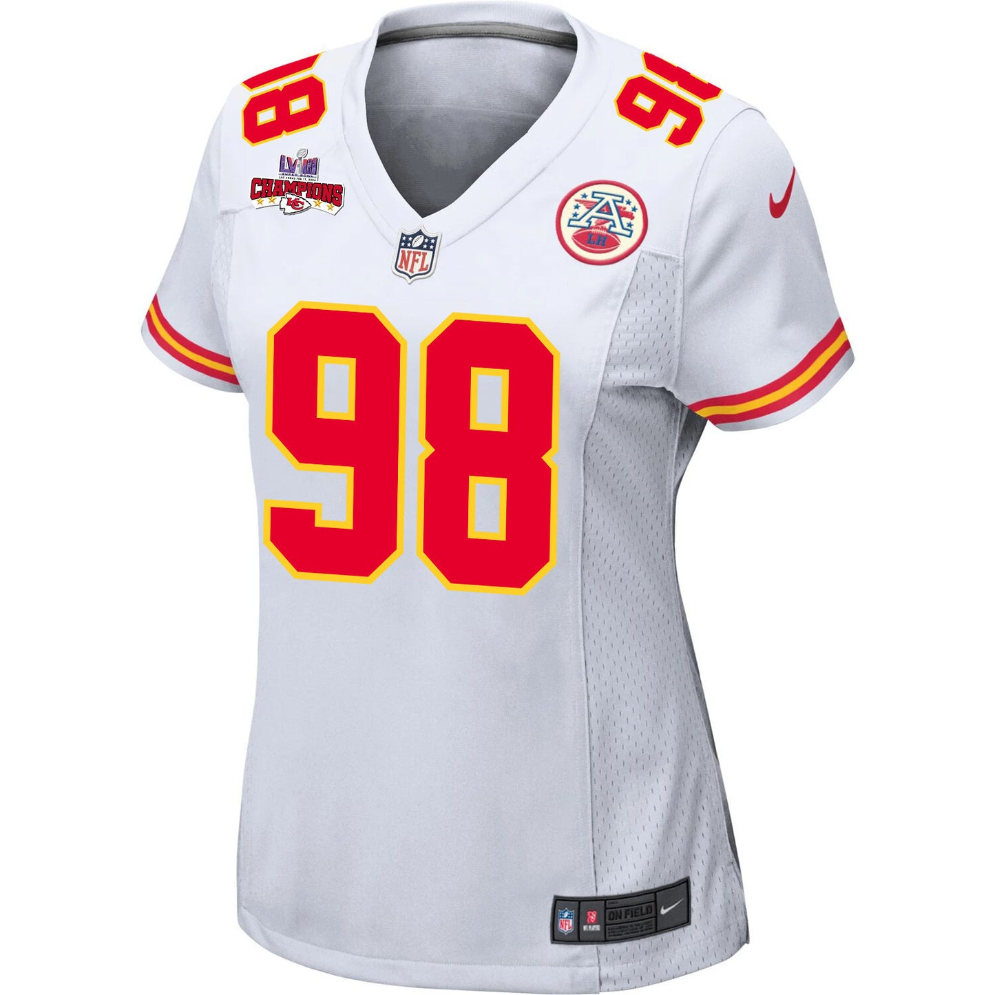 Tershawn Wharton 98 Kansas City Chiefs Super Bowl LVIII Champions 4 Stars Patch Game Jersey – White JS4095