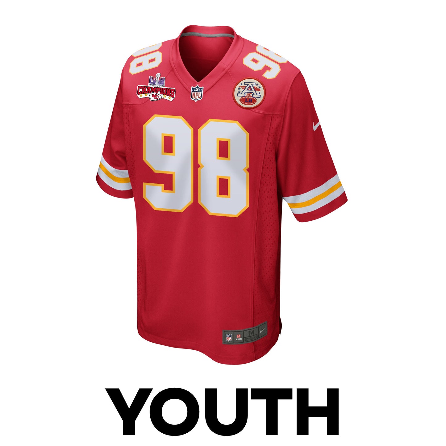 Tershawn Wharton 98 Kansas City Chiefs Super Bowl LVIII Champions 4 Stars Patch Game Jersey – Red JS5977