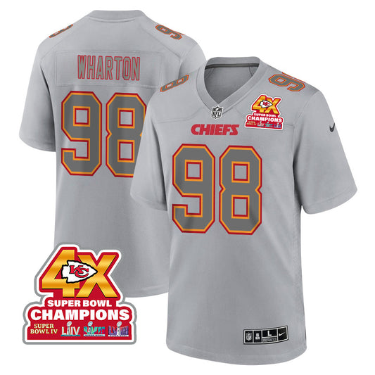 Tershawn Wharton 98 Kansas City Chiefs Super Bowl LVIII Champions 4X Atmosphere Fashion Game Jersey – Gray JS3578