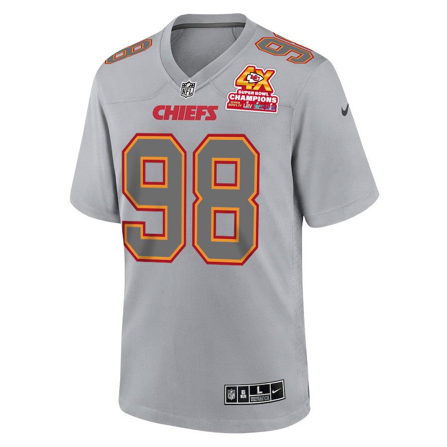 Tershawn Wharton 98 Kansas City Chiefs Super Bowl LVIII Champions 4X Atmosphere Fashion Game Jersey – Gray JS3578