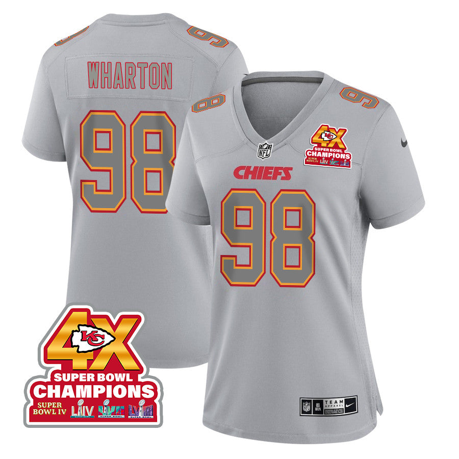 Tershawn Wharton 98 Kansas City Chiefs Super Bowl LVIII Champions 4X Atmosphere Fashion Game Jersey – Gray JS7497