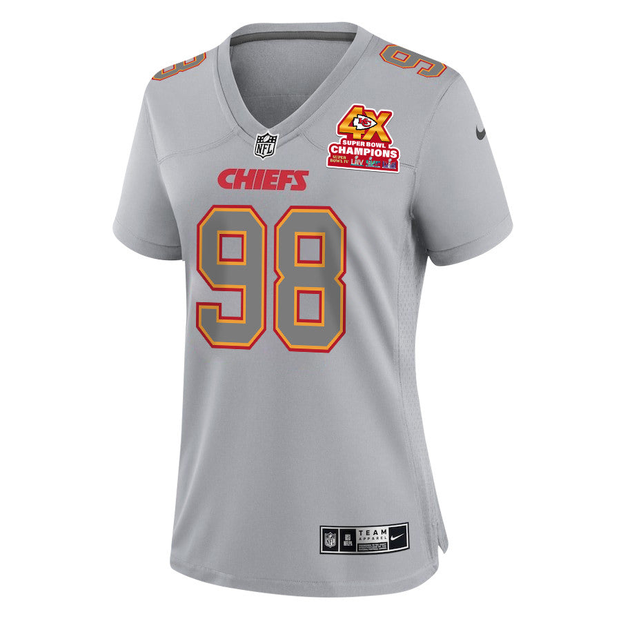 Tershawn Wharton 98 Kansas City Chiefs Super Bowl LVIII Champions 4X Atmosphere Fashion Game Jersey – Gray JS7497