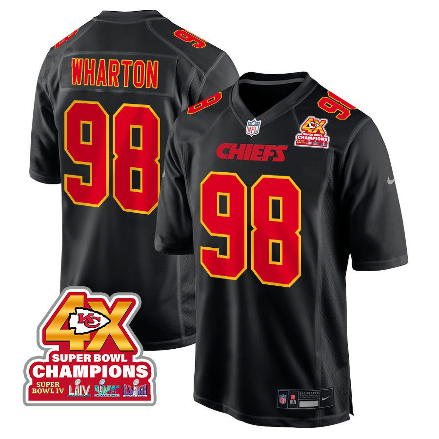 Tershawn Wharton 98 Kansas City Chiefs Super Bowl LVIII Champions 4X Fashion Game Jersey – Carbon Black JS5052