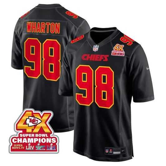Tershawn Wharton 98 Kansas City Chiefs Super Bowl LVIII Champions 4X Fashion Game Jersey – Carbon Black JS5052