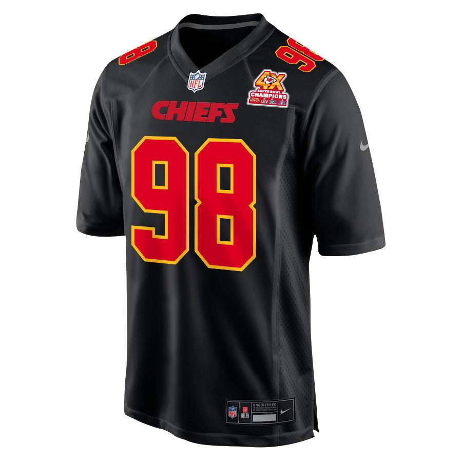 Tershawn Wharton 98 Kansas City Chiefs Super Bowl LVIII Champions 4X Fashion Game Jersey – Carbon Black JS5052
