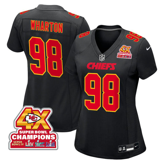 Tershawn Wharton 98 Kansas City Chiefs Super Bowl LVIII Champions 4X Fashion Game Jersey – Carbon Black JS1536
