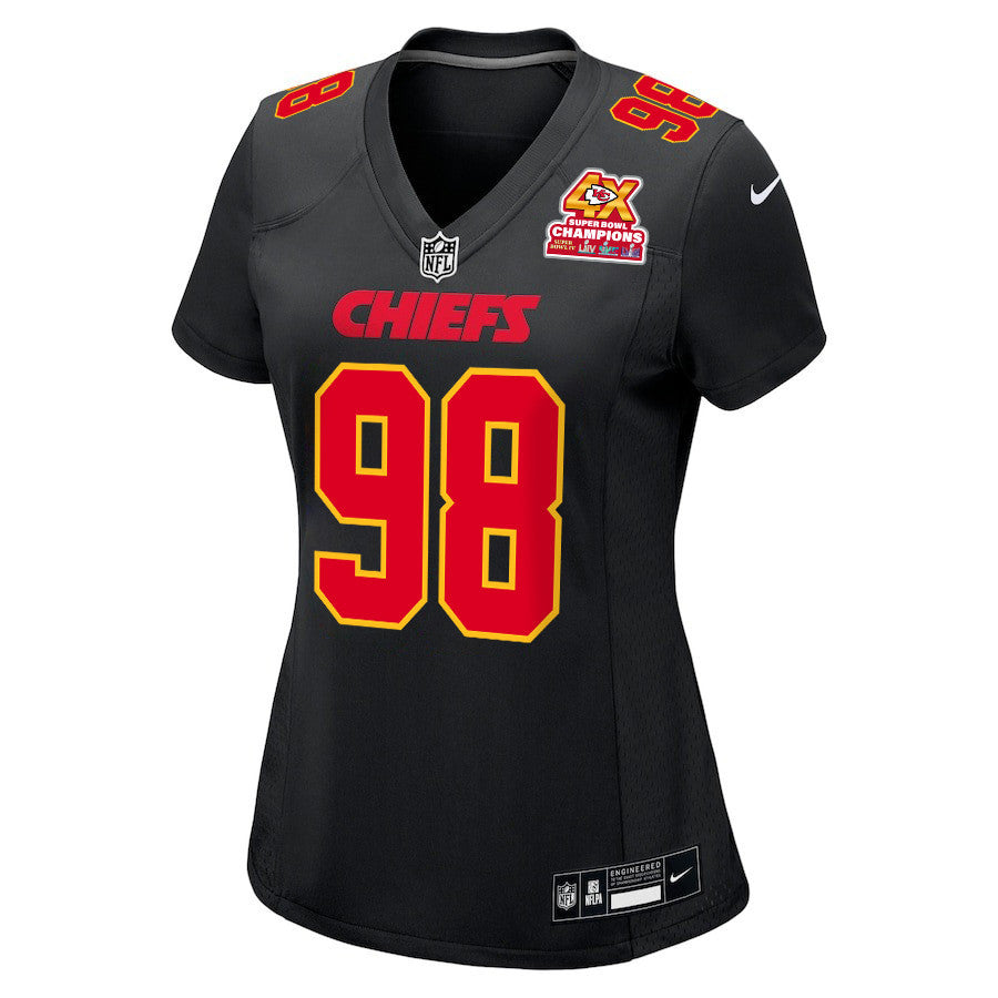 Tershawn Wharton 98 Kansas City Chiefs Super Bowl LVIII Champions 4X Fashion Game Jersey – Carbon Black JS1536
