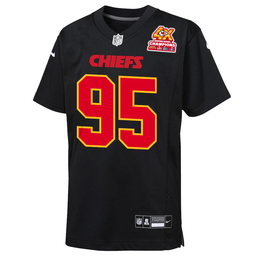 Tershawn Wharton 98 Kansas City Chiefs Super Bowl LVIII Champions 4X Fashion Game Jersey – Carbon Black JS6004