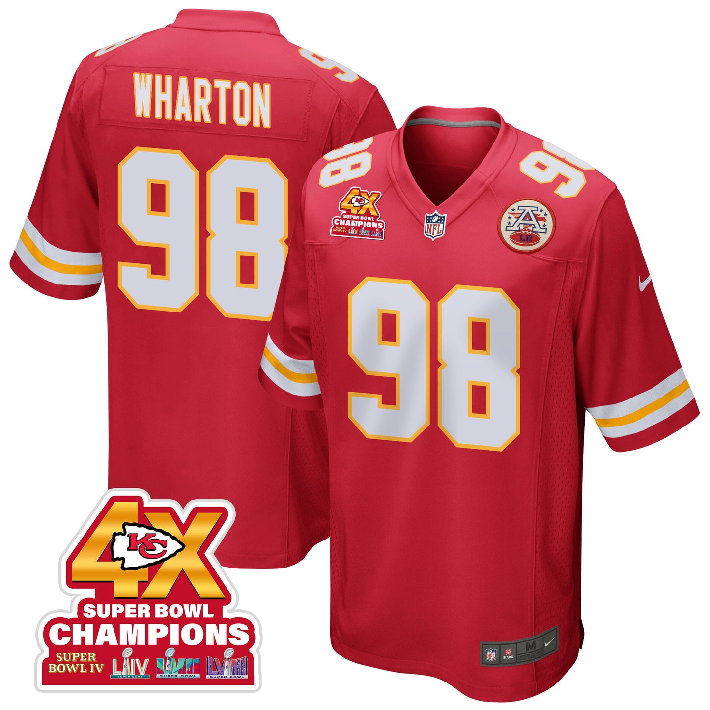 Tershawn Wharton 98 Kansas City Chiefs Super Bowl LVIII Champions 4X Game Jersey – Red JS8618
