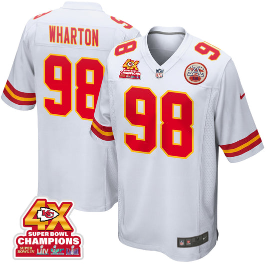 Tershawn Wharton 98 Kansas City Chiefs Super Bowl LVIII Champions 4X Game Jersey – White JS3065