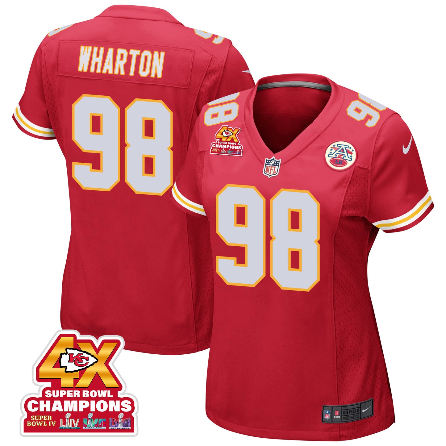 Tershawn Wharton 98 Kansas City Chiefs Super Bowl LVIII Champions 4X Game Jersey – Red JS8526