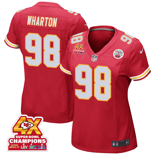 Tershawn Wharton 98 Kansas City Chiefs Super Bowl LVIII Champions 4X Game Jersey – Red JS8526