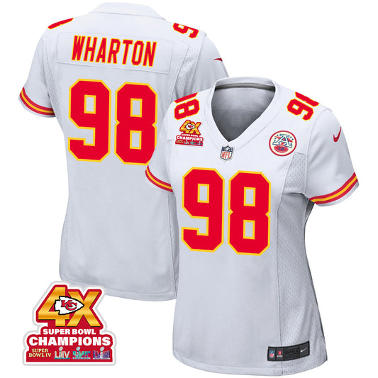 Tershawn Wharton 98 Kansas City Chiefs Super Bowl LVIII Champions 4X Game Jersey – White JS7654