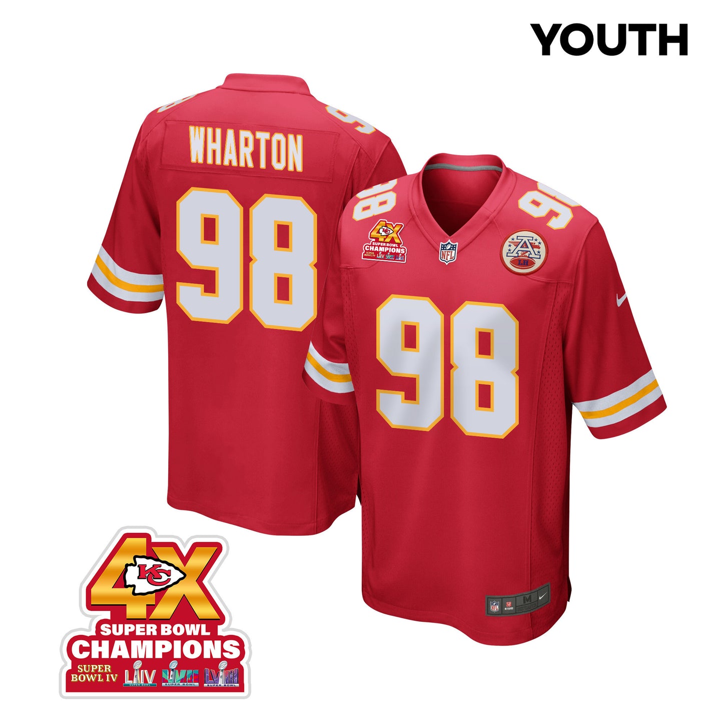 Tershawn Wharton 98 Kansas City Chiefs Super Bowl LVIII Champions 4X Game Jersey – Red JS6071
