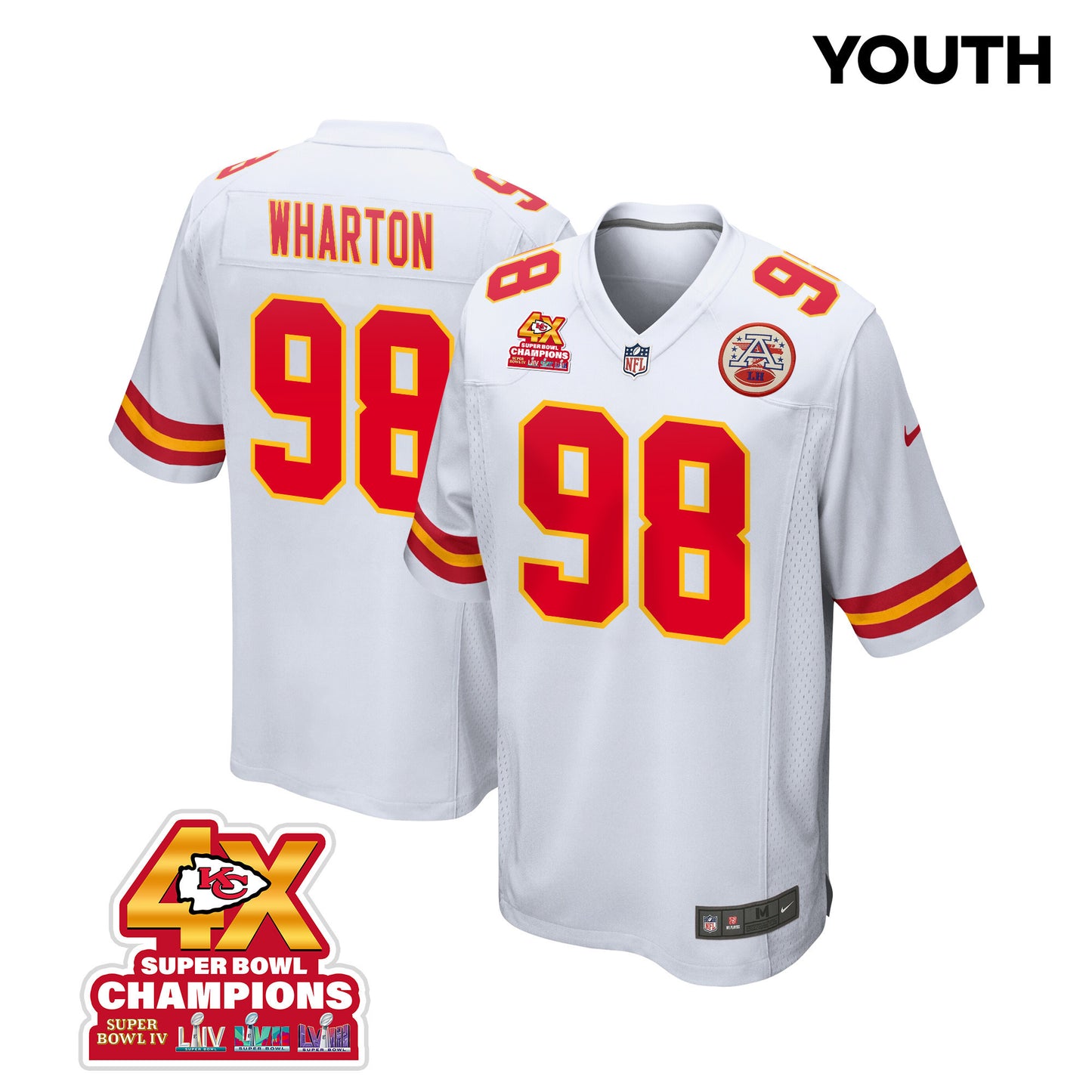 Tershawn Wharton 98 Kansas City Chiefs Super Bowl LVIII Champions 4X Game Jersey – White JS4309