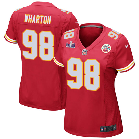 Tershawn Wharton 98 Kansas City Chiefs Super Bowl LVIII Patch Game Jersey – Red JS3314