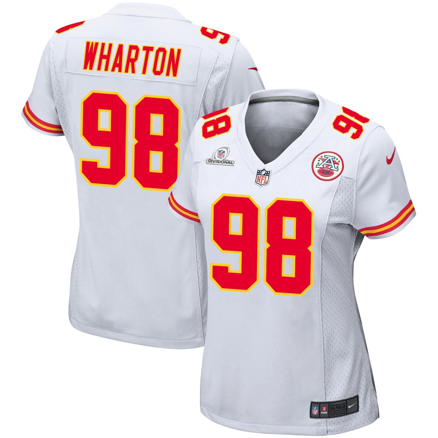 Tershawn Wharton 98 Kansas City Chiefs Super Bowl LVIII Patch Game Jersey – White JS3671