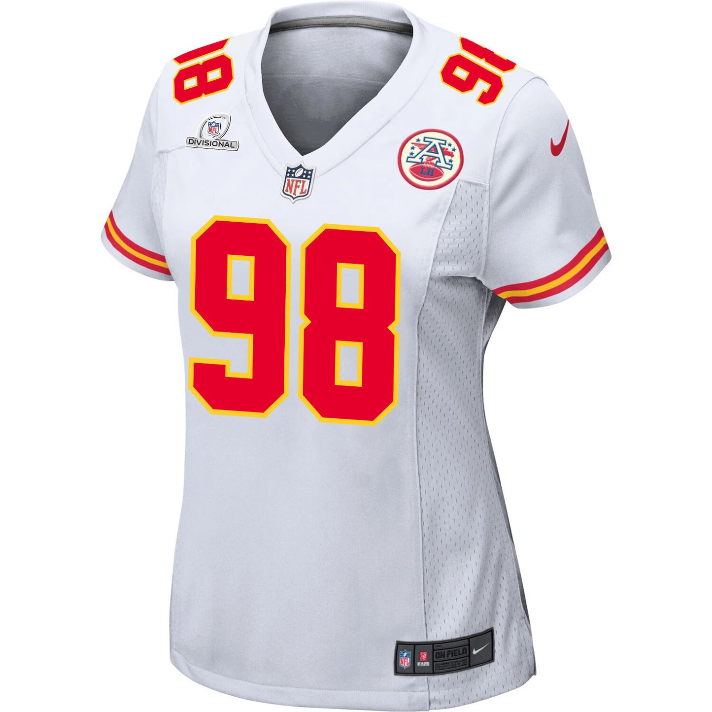 Tershawn Wharton 98 Kansas City Chiefs Super Bowl LVIII Patch Game Jersey – White JS3671