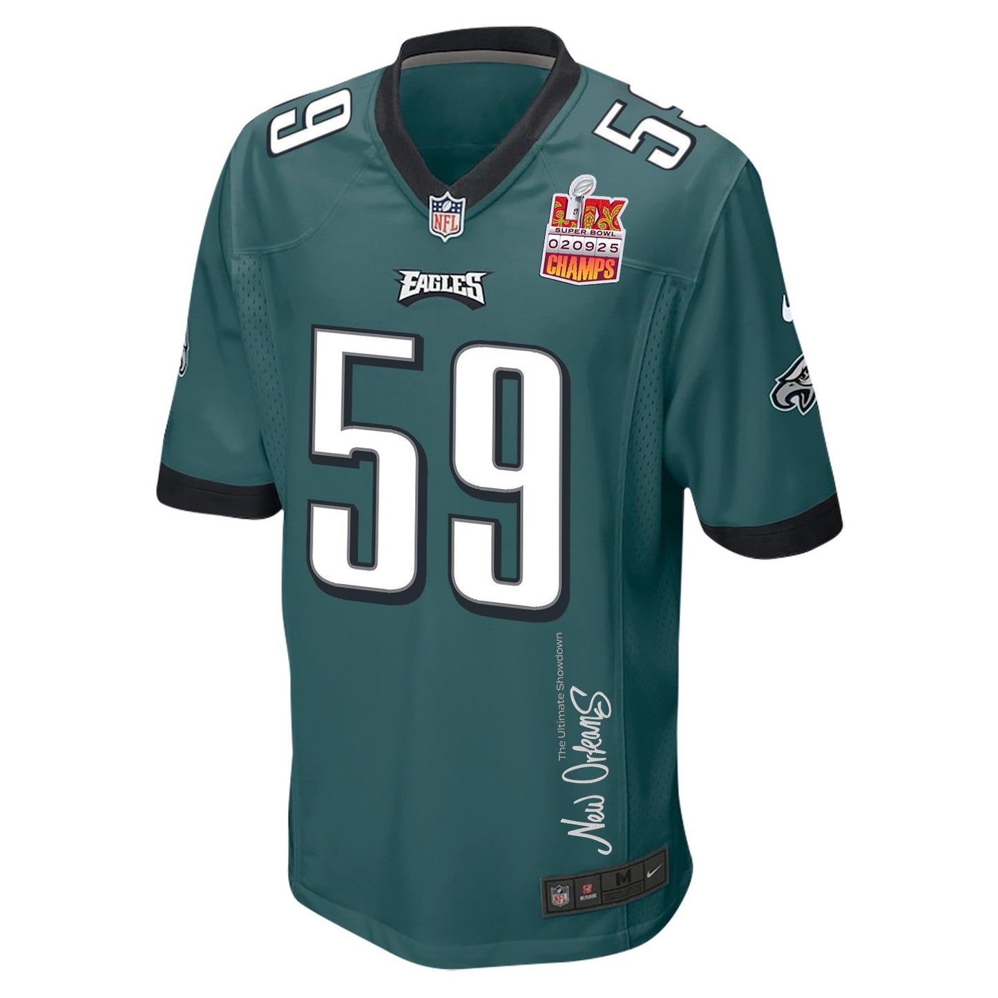 Thomas Booker IV 59 Philadelphia Eagles Super Bowl LIX Champions Patch 'New Orleans – The Ultimate Showdown' EMBROIDERED Game Jersey