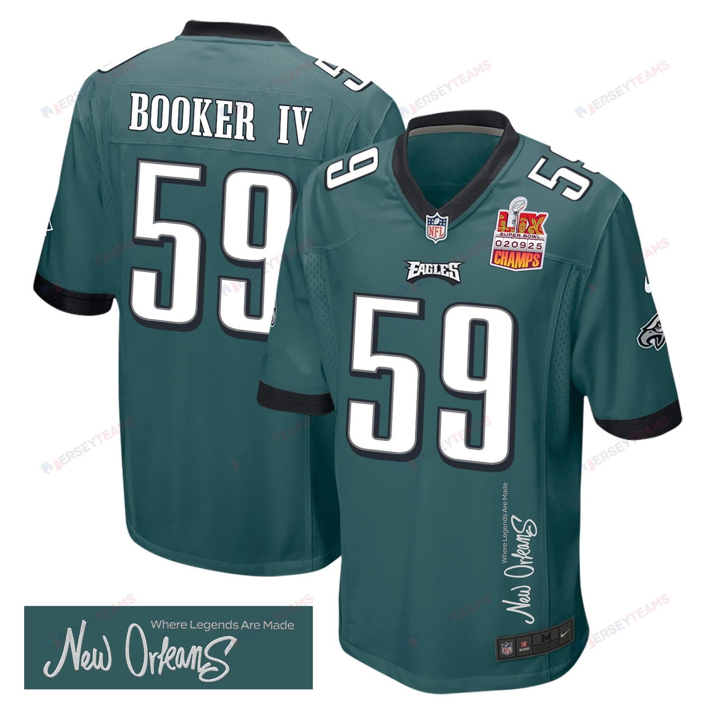Thomas Booker IV 59 Philadelphia Eagles Super Bowl LIX Champions Patch 'New Orleans Jersey