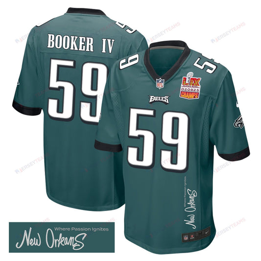 Thomas Booker IV 59 Philadelphia Eagles Super Bowl LIX Champions Patch 'New Orleans Jersey