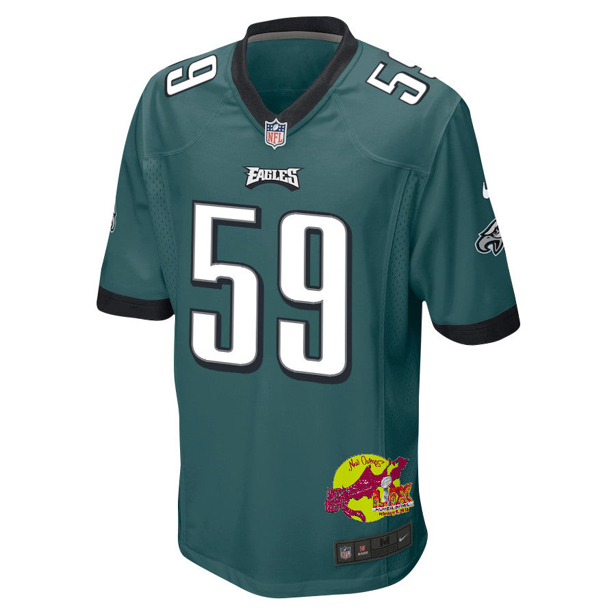 Thomas Booker IV 59 Philadelphia Eagles Super Bowl LIX New Orleans Patch Game Jersey – Midnight Green JS1269
