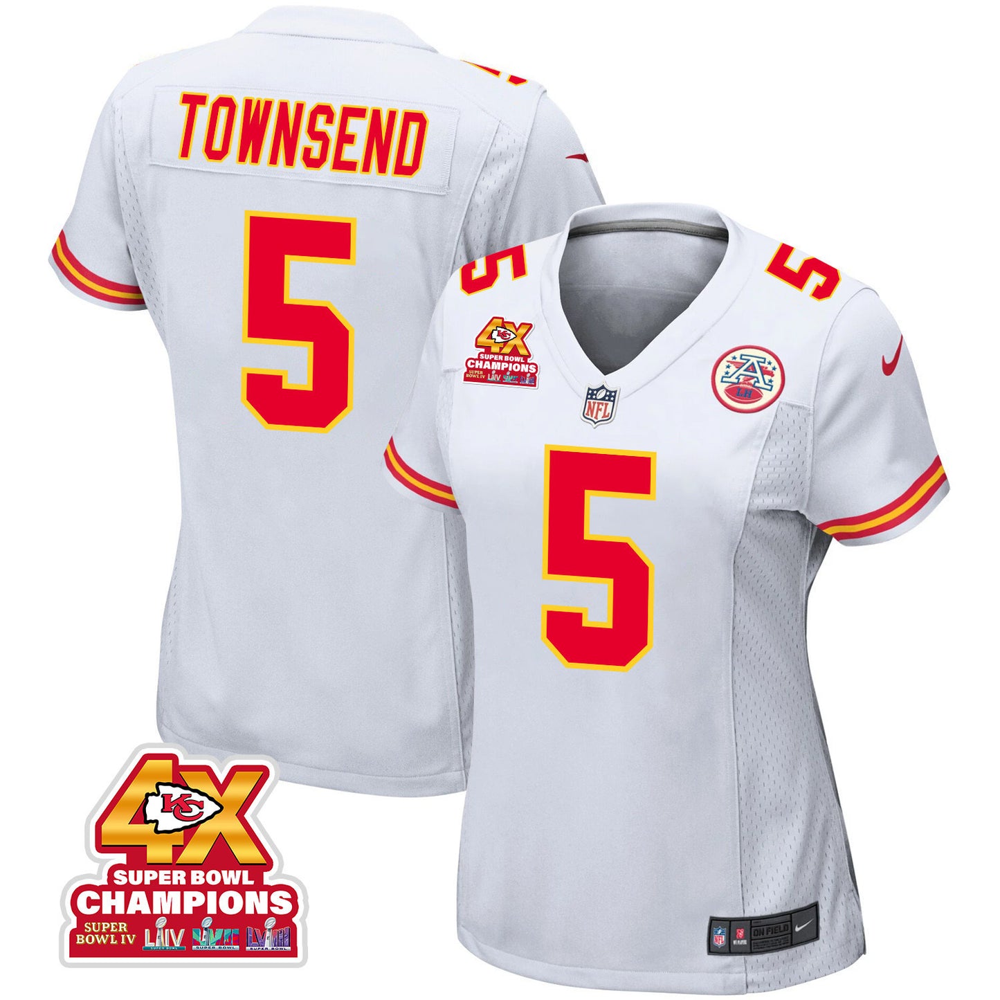 Tommy Townsend 5 Kansas City Chiefs Super Bowl LVIII Champions 4X Game Jersey – White JS4483