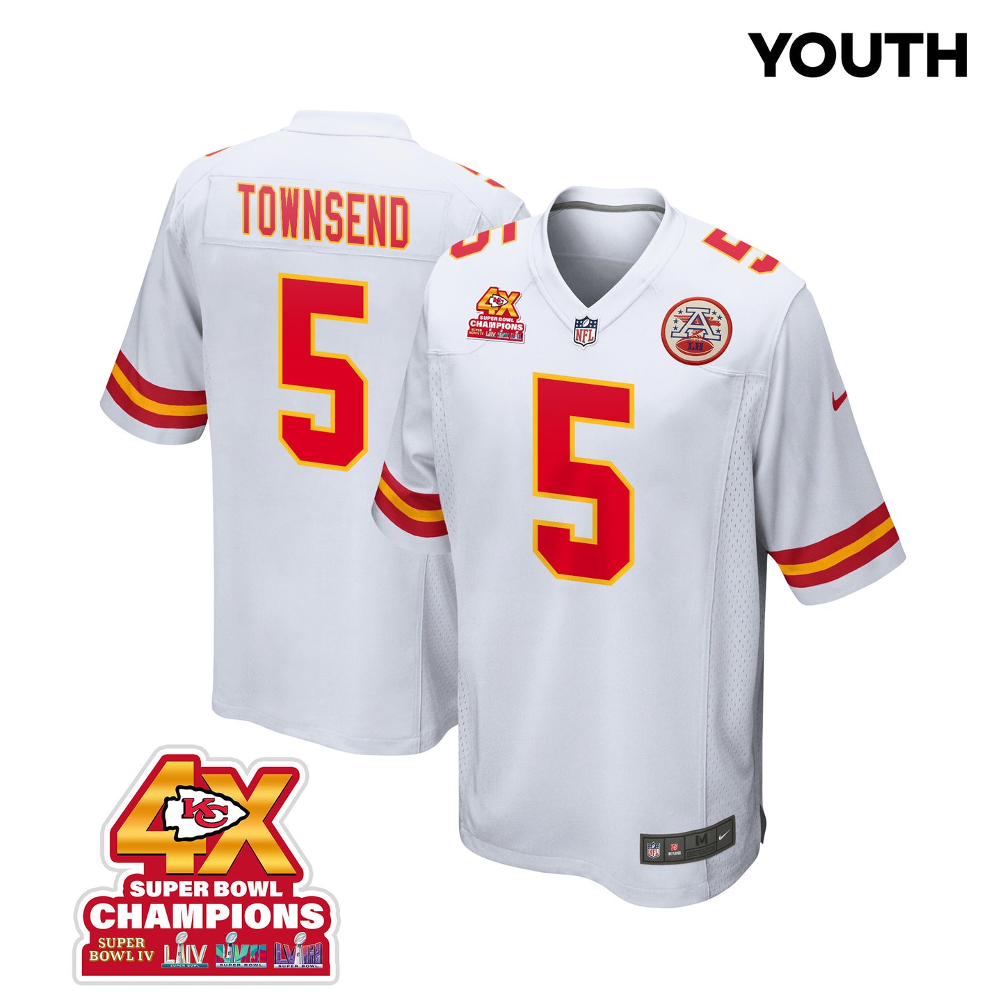 Tommy Townsend 5 Kansas City Chiefs Super Bowl LVIII Champions 4X Game Jersey – White JS2859