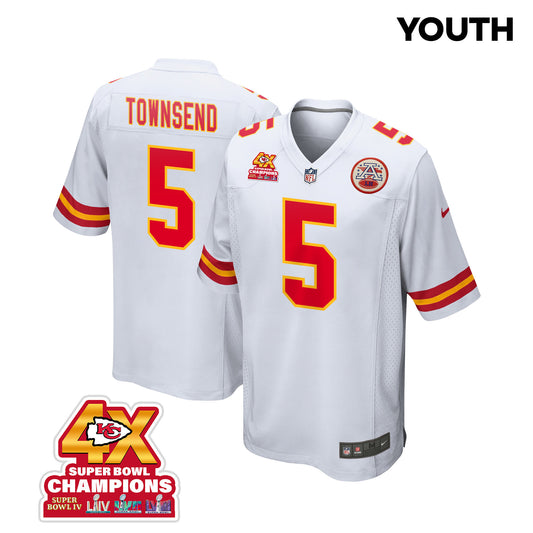 Tommy Townsend 5 Kansas City Chiefs Super Bowl LVIII Champions 4X Game Jersey – White JS2859