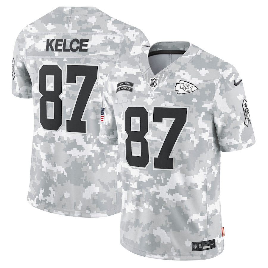 Travis Kelce 87 Kansas City Chiefs 2024 Salute to Service Limited Jersey – Arctic Camo JS2870