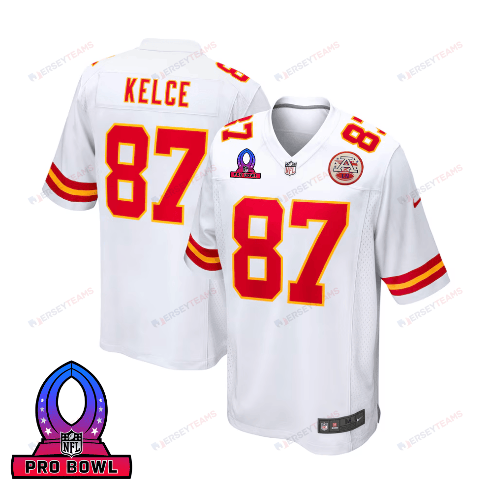 Travis Kelce 87 Kansas City Chiefs 2025 Pro Bowl Patch Game Jersey – White JS5483