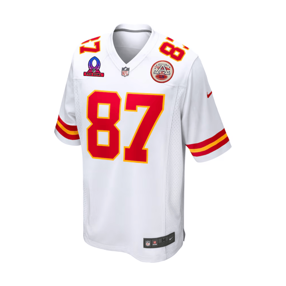 Travis Kelce 87 Kansas City Chiefs 2025 Pro Bowl Patch Game Jersey – White JS5483