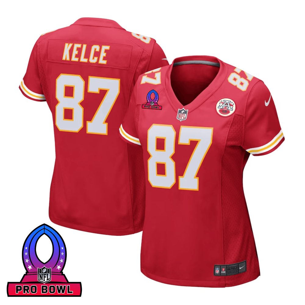 Travis Kelce 87 Kansas City Chiefs 2025 Pro Bowl Patch Game Jersey – Red JS7360