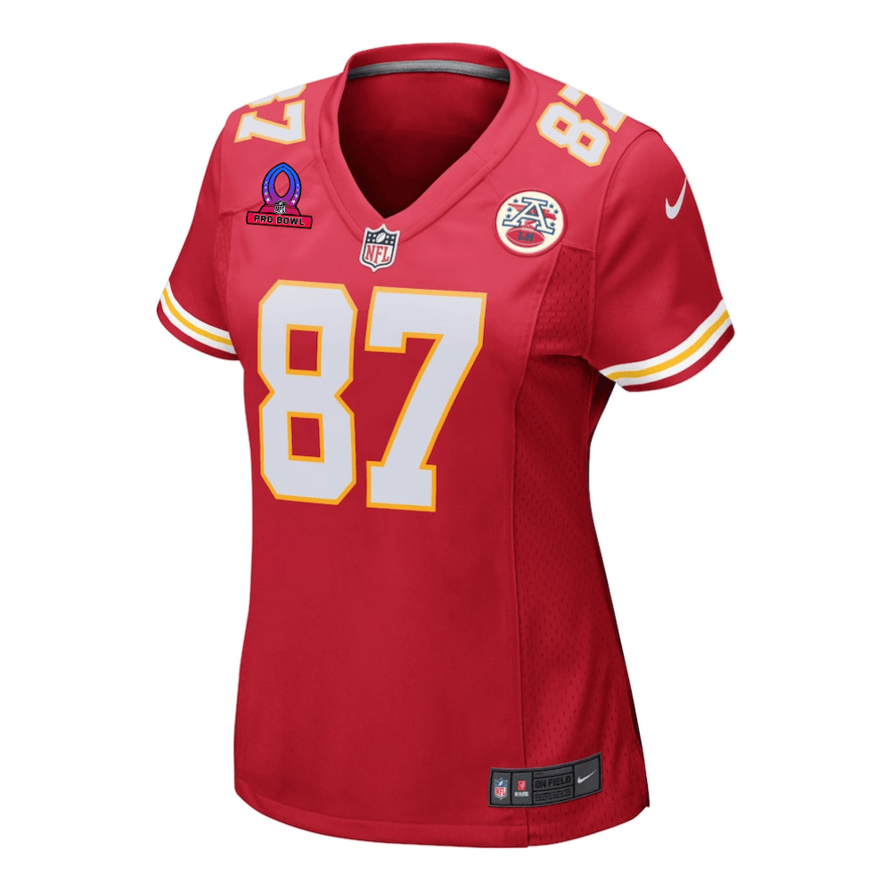 Travis Kelce 87 Kansas City Chiefs 2025 Pro Bowl Patch Game Jersey – Red JS7360