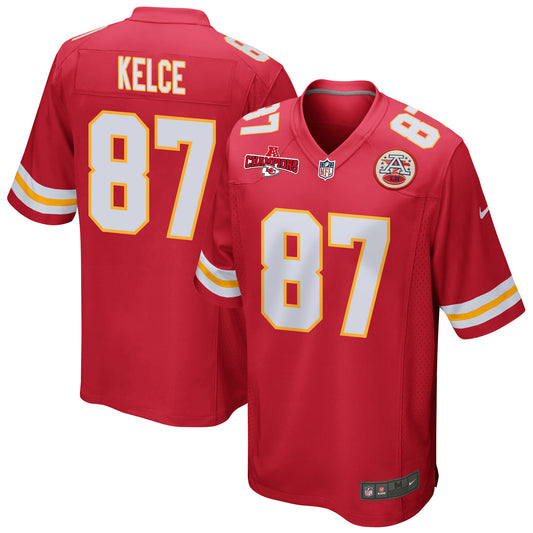 Travis Kelce 87 Kansas City Chiefs AFC Champions Patch Game Jersey – Red JS3068