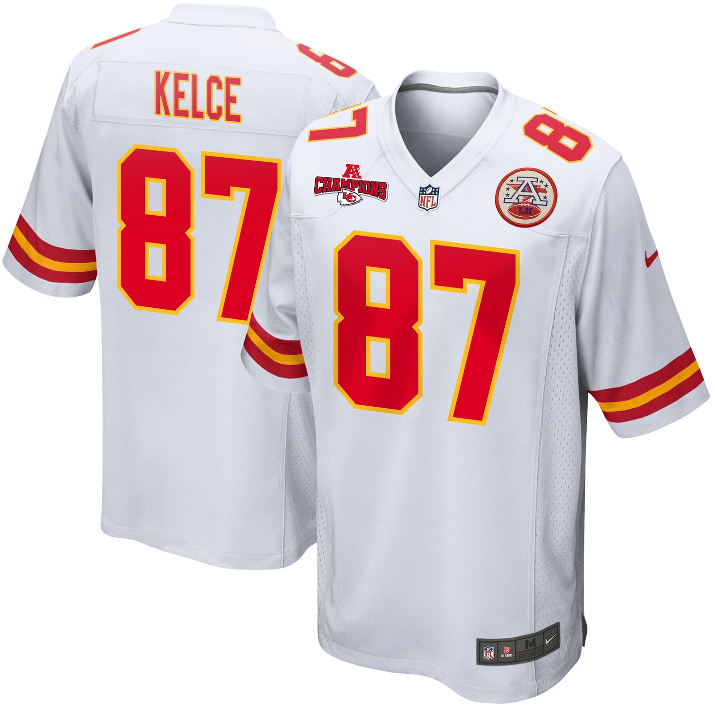 Travis Kelce 87 Kansas City Chiefs AFC Champions Patch Game Jersey – White JS3315