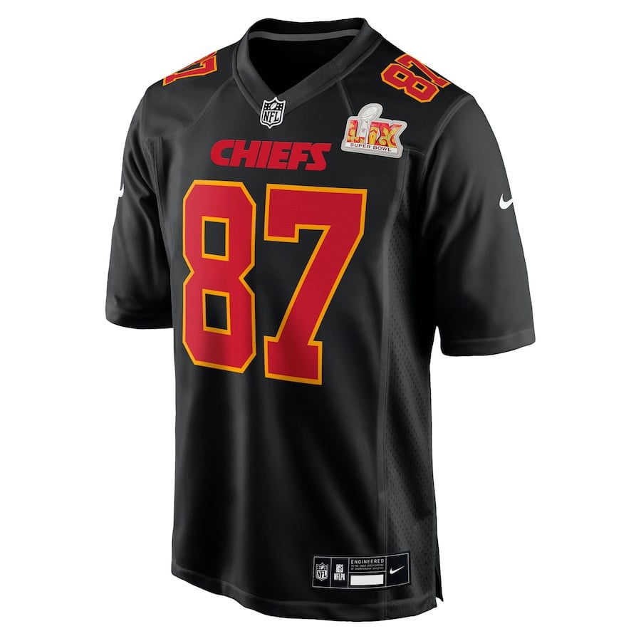 Travis Kelce 87 Kansas City Chiefs Super Bowl LIX Fashion Game Jersey – Carbon Black JS7427