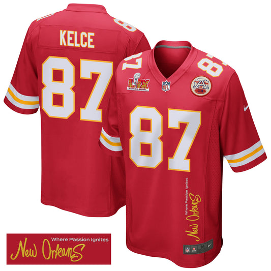 Travis Kelce 87 Kansas City Chiefs Super Bowl LIX 'New Orleans Jersey – Red JS7662