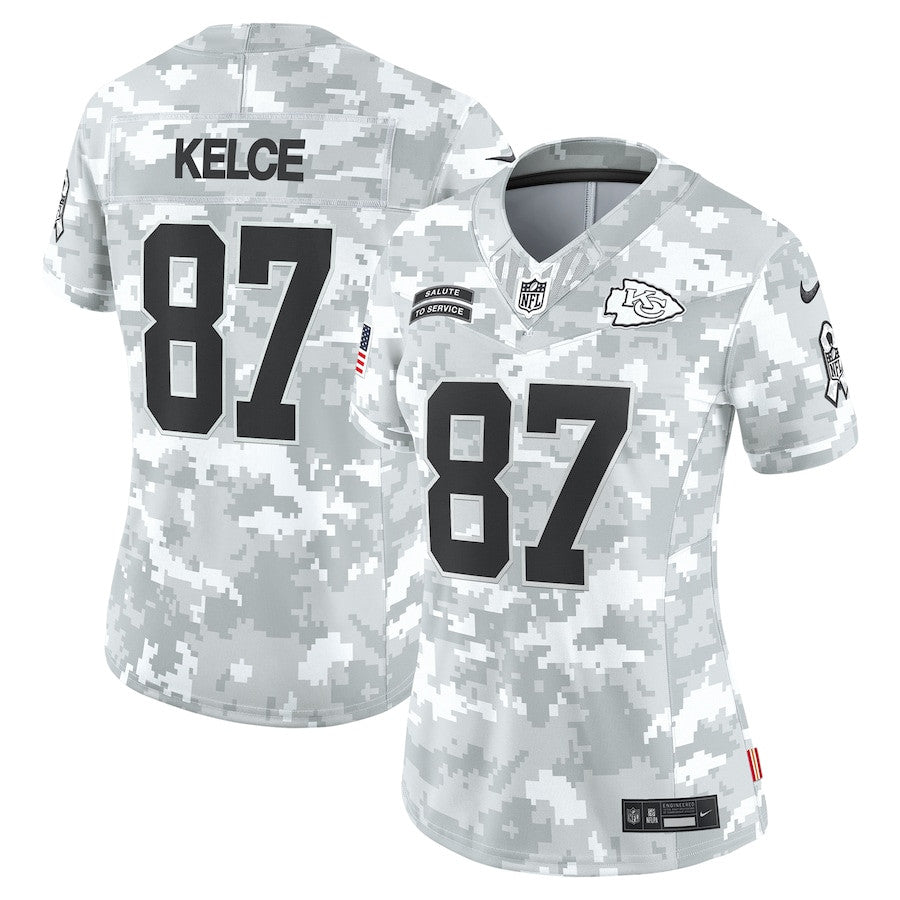 Travis Kelce 87 Kansas City Chiefs 2024 Salute to Service Limited Jersey – Arctic Camo JS5477