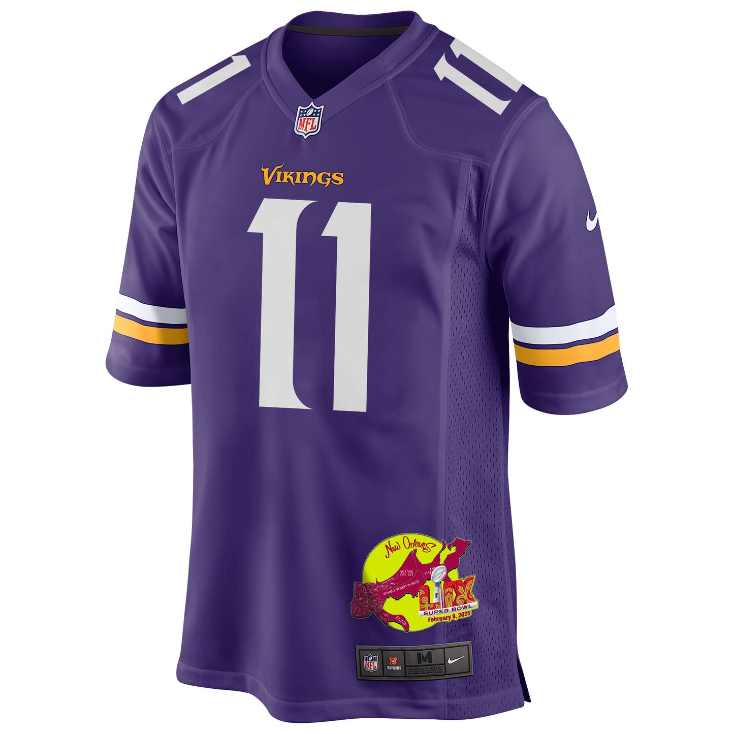 Trent Sherfield Sr. 11 Minnesota Vikings Super Bowl LIX New Orleans Patch Game Jersey – Purple JS8020