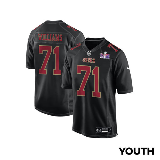 Trent Williams 71 San Francisco 49ers Super Bowl LVIII Patch Fashion Game Jersey – Carbon Black JS2521