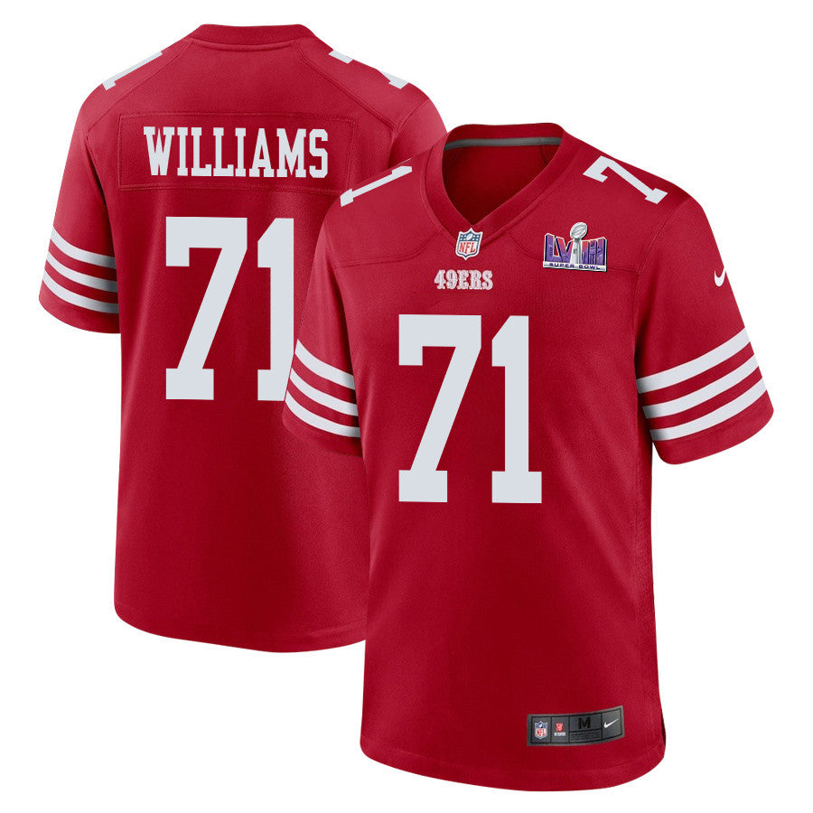Trent Williams 71 San Francisco 49ers Super Bowl LVIII Patch Game Jersey – Scarlet JS1191