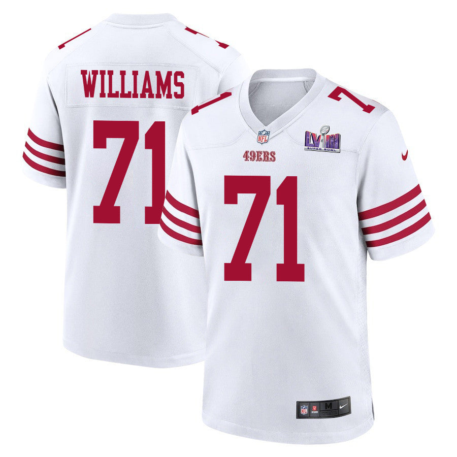 Trent Williams 71 San Francisco 49ers Super Bowl LVIII Patch Game Jersey – White JS8925