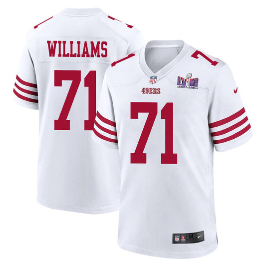 Trent Williams 71 San Francisco 49ers Super Bowl LVIII Patch Game Jersey – White JS8925