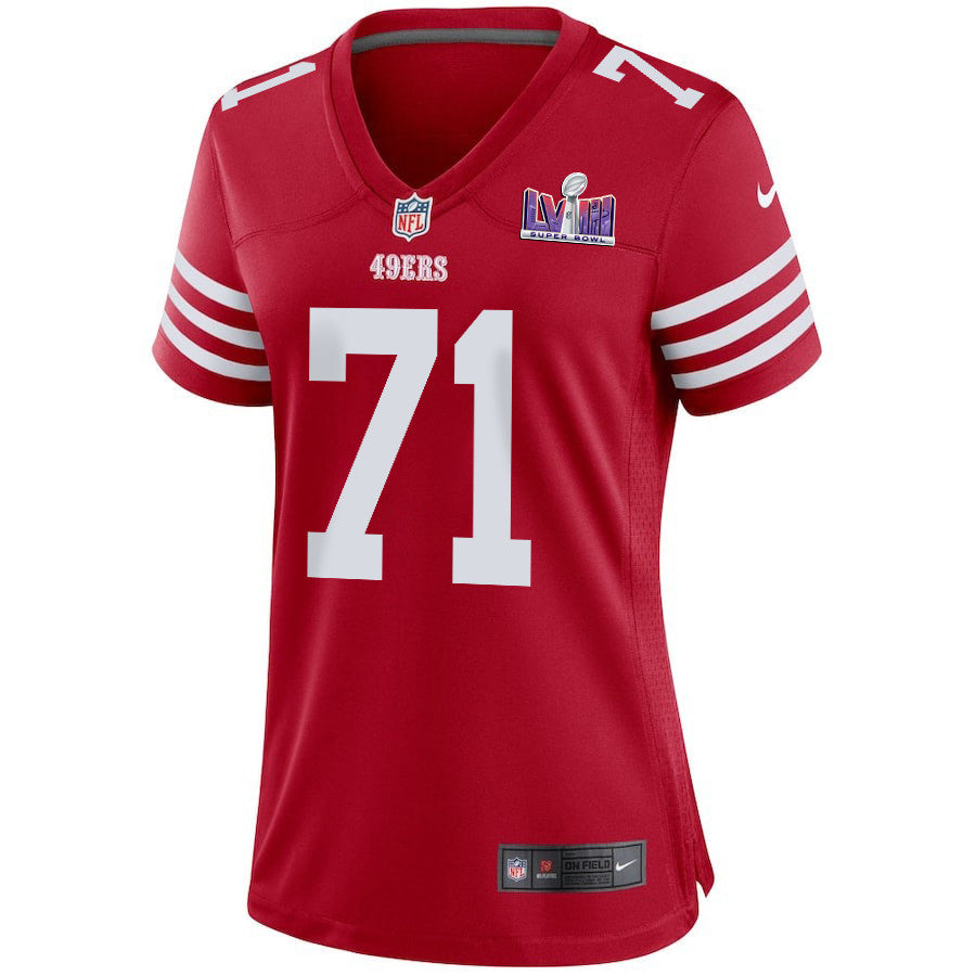 Trent Williams 71 San Francisco 49ers Super Bowl LVIII Patch Game Jersey – Scarlet JS1947