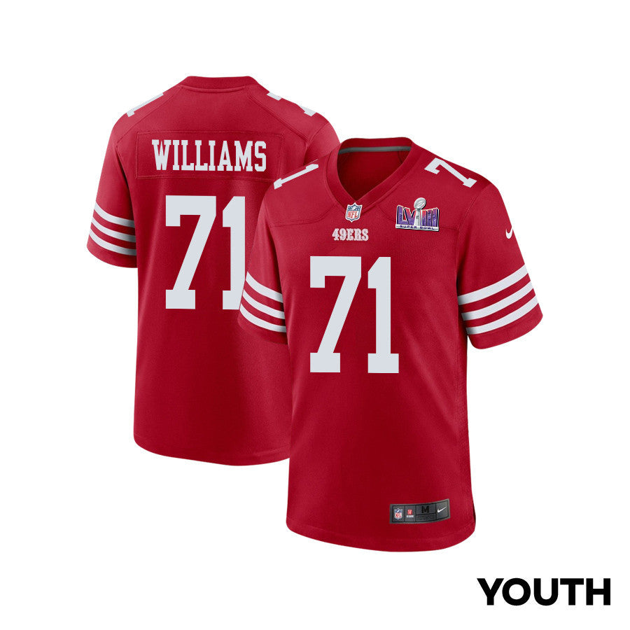 Trent Williams 71 San Francisco 49ers Super Bowl LVIII Patch Game Jersey – Scarlet JS1223