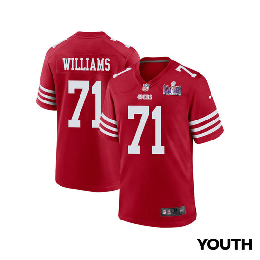 Trent Williams 71 San Francisco 49ers Super Bowl LVIII Patch Game Jersey – Scarlet JS1223