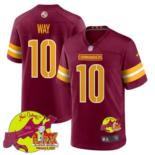 Tress Way 10 Washington Commanders Super Bowl LIX New Orleans Patch Game Jersey – Burgundy JS5762