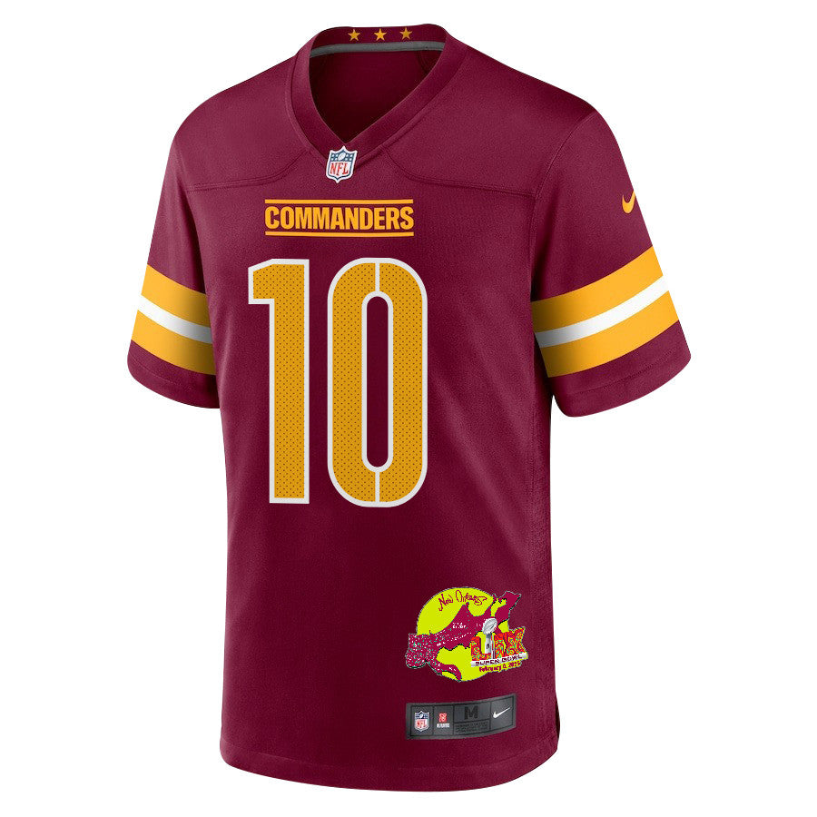 Tress Way 10 Washington Commanders Super Bowl LIX New Orleans Patch Game Jersey – Burgundy JS5762